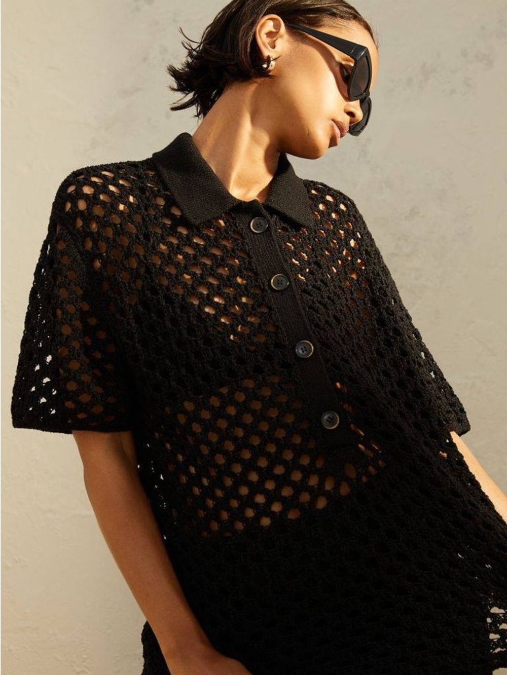 Crocheted Button-Up Polo Top